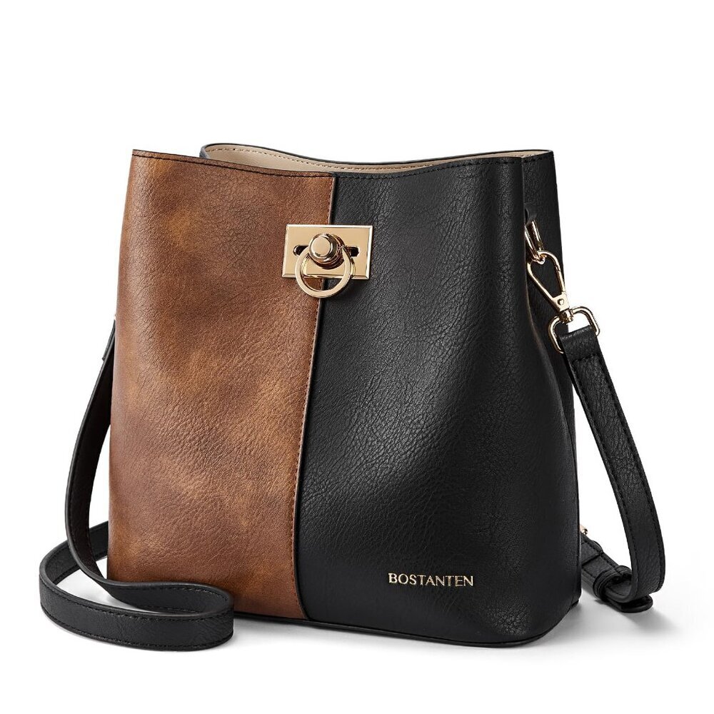 Vegan Leather Crossbody Bucket Bag Multi-Pocket Adjustable Strap